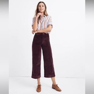 Madewell Emmett Wide-Leg Crop Pants in Velveteen, sz 25 plum color